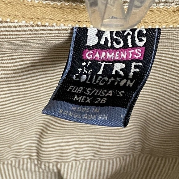 VTG NWOT Zara Button Front Elastic Waist Shirt Size S Tan Stripes Long Sleeves - Picture 9 of 11